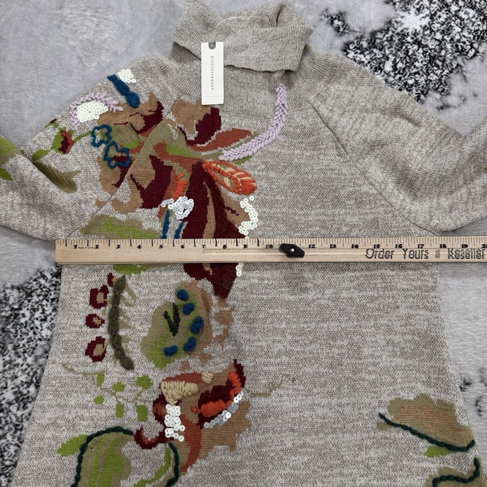 Anthropologie Sweater Dress Womens Sz L NWT Embroidered Floral Bell Sleeve Boho - Picture 5 of 12